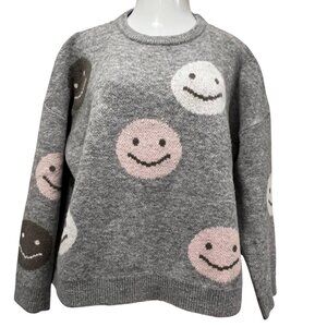 THML Smiley Face Sweater, Gray, L